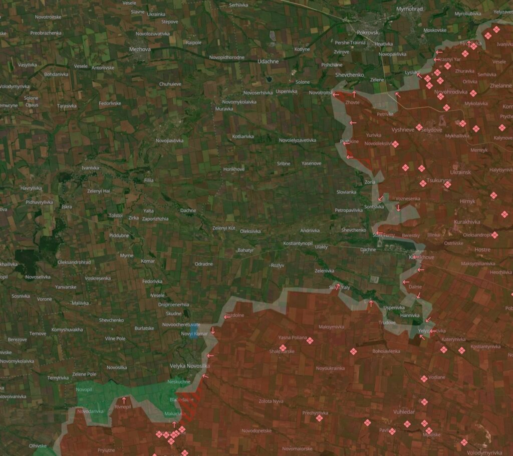 ヴェリカ・ノボシルカ、クラホヴェ、ポクロフスク、トレツク戦線におけるロシアの前進を示す地図を更新。ウクライナの第48独立強襲大隊は、第241TDF旅団のRUBpAKからのFPV支援を受けて、ヴェリカ・ノヴォシルカ北のノヴィ・コマール村を奪還した。
