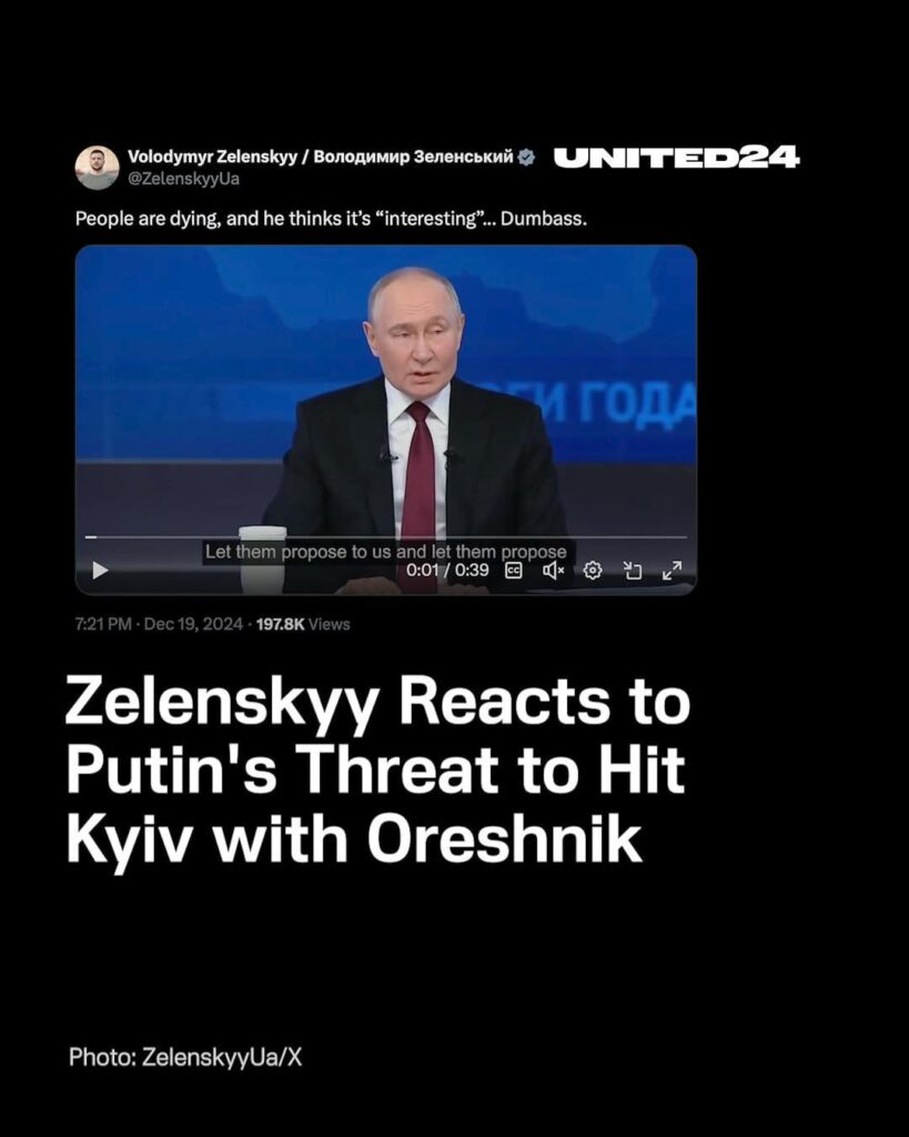 ゼレンシキー大統領は、オレシュニクでウクライナを攻撃するとのプーチン大統領の脅迫に反応した。ベース？