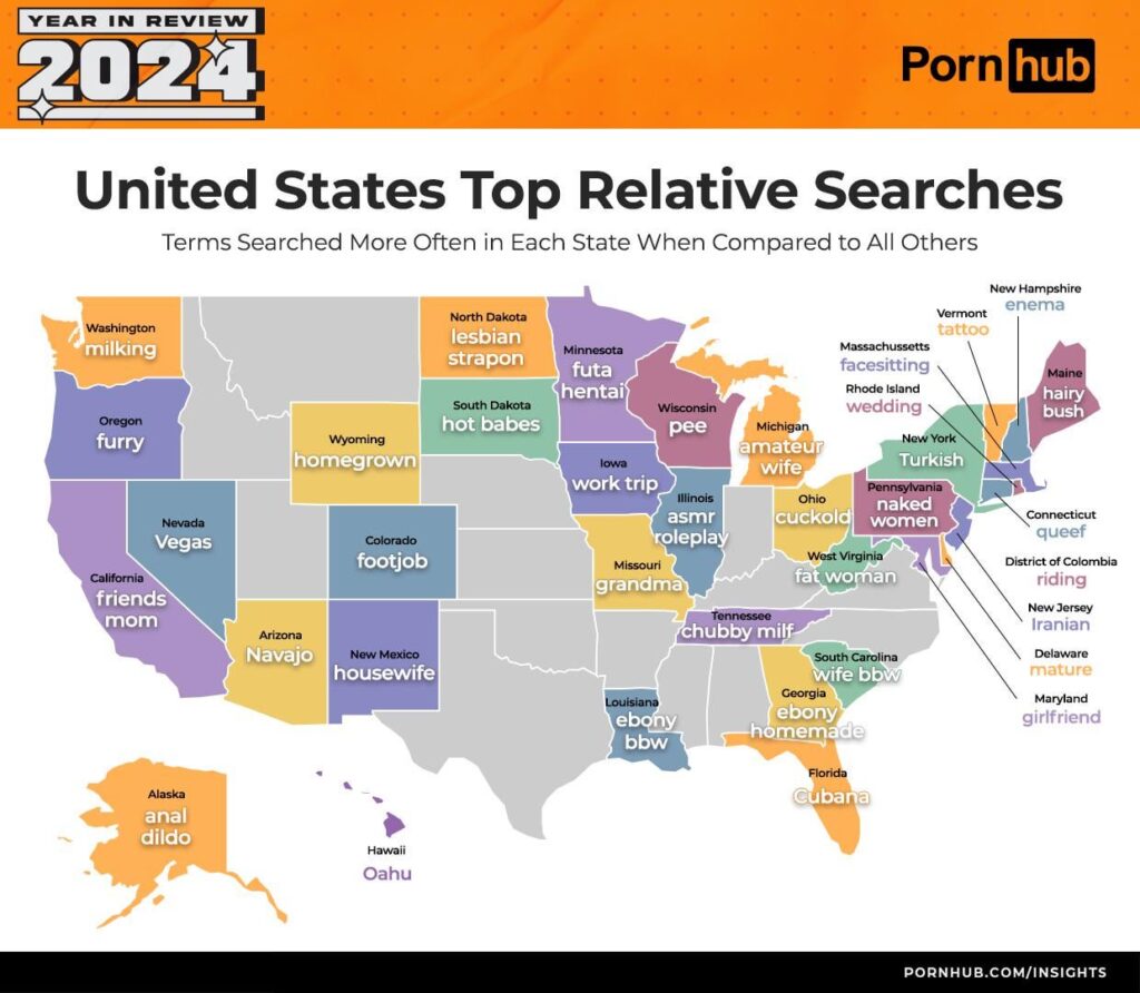 アメリカ50州別Pornhub人気検索ワードがこちら！