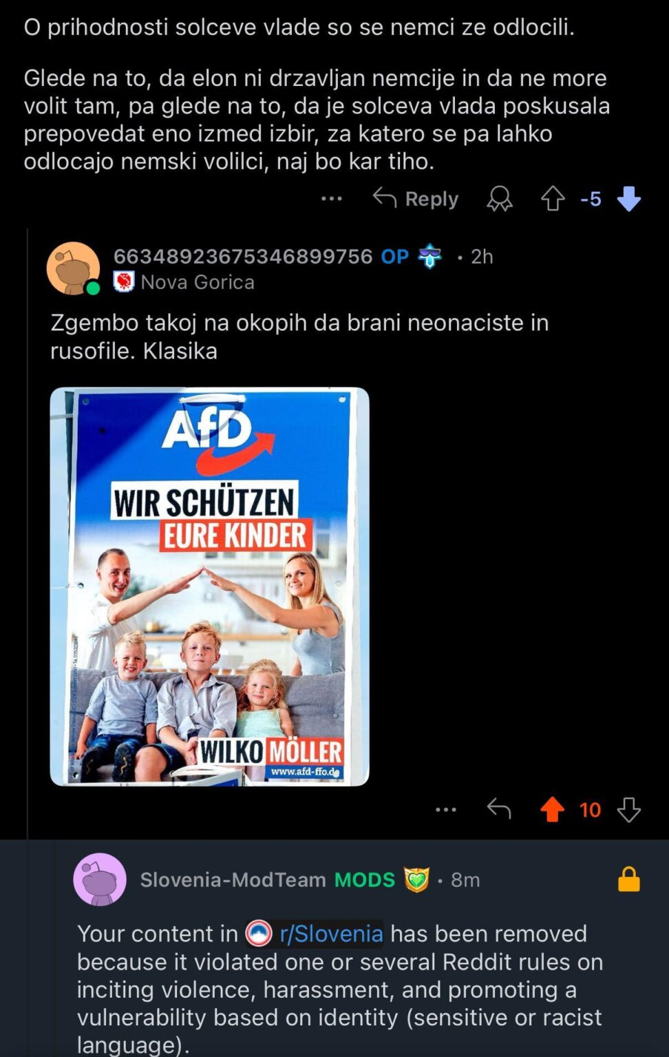 あなたは、スロベニアでAfDをネオナチとロシア主義の政党とレッテルを貼ること、また自らの広告を右翼の著名人と共有することを禁じているという不文律に同意しますか?