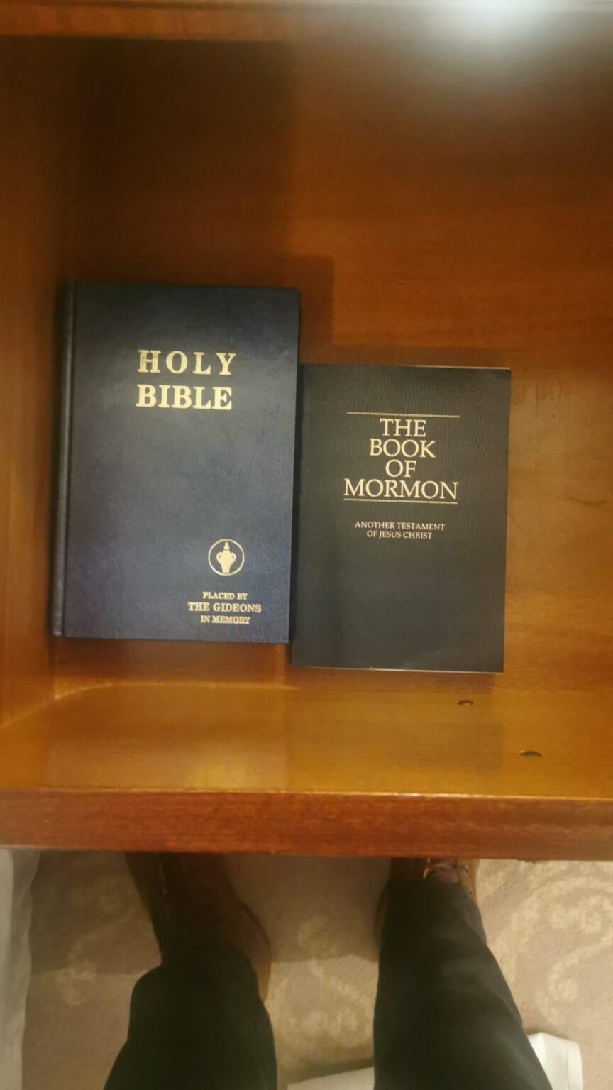 私の友人はダブリンのシェルボーンに滞在しているのですが、どの部屋にも聖書とモルモン書があります