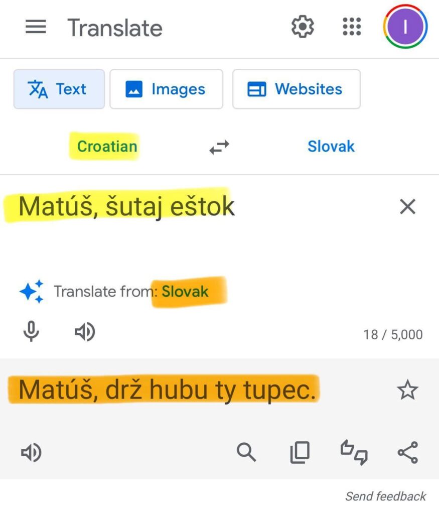 Google 翻訳によるクロアチア語からの Sutaj estok 翻訳、出典 I. Matovic