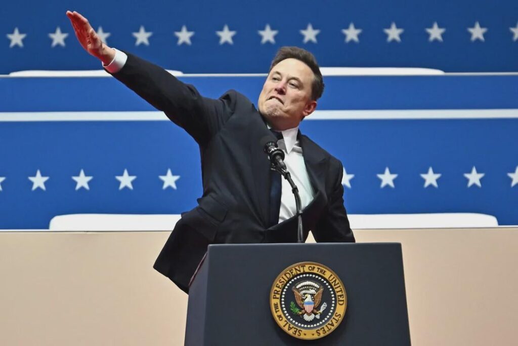 ホワイトハウスでナチス式敬礼をするイーロン・マスク。非現実的...