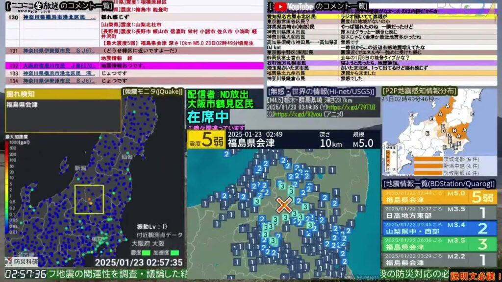 コメ無し版【緊急地震速報】福島県会津（最大震度5弱 M5.0） 2025.01.23【BSC24】