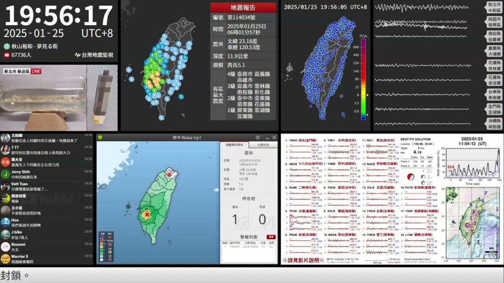 2025年01月25日 臺南市東山區地震(地震速報、強震即時警報)