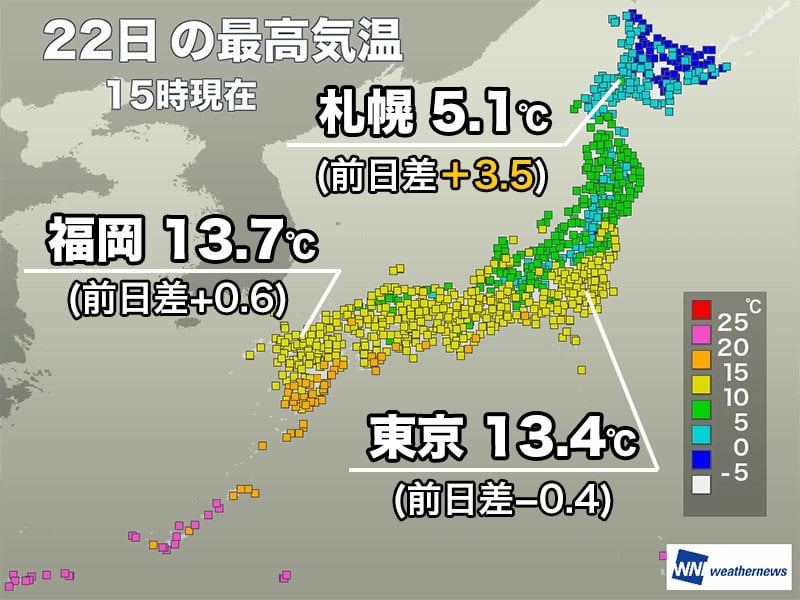 西日本から関東は今日も真冬らしからぬ陽気 北海道も気温上昇
