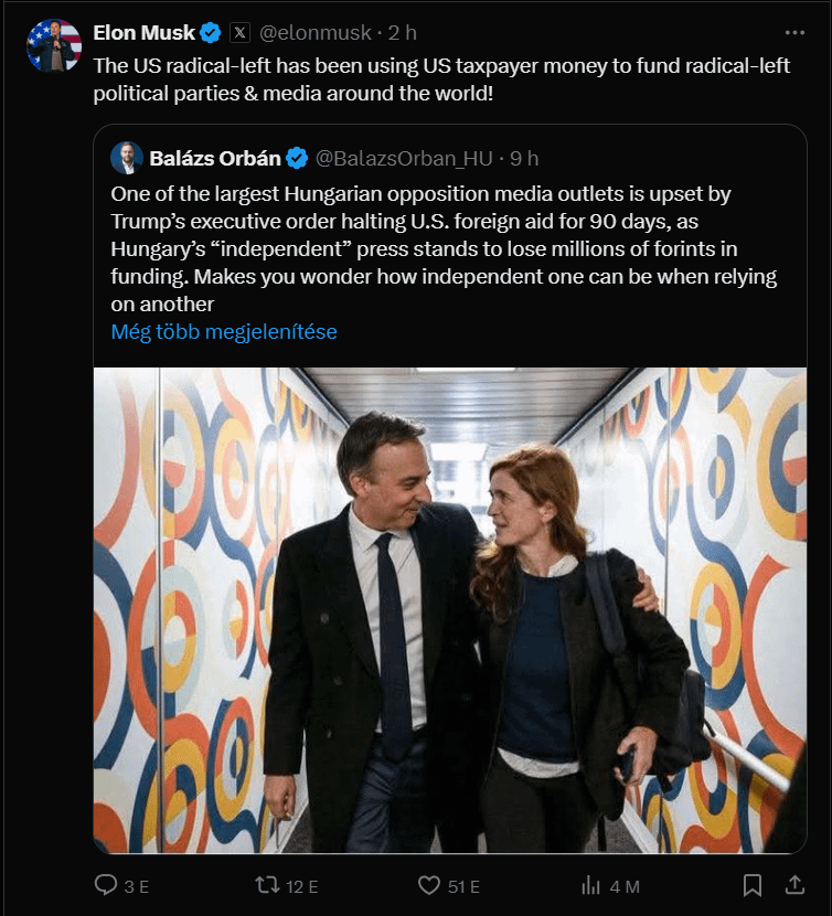 イーロン・マスクはまた、ハンガリーの独立報道の支持についてバルズ・オバンのツイートを共有しました