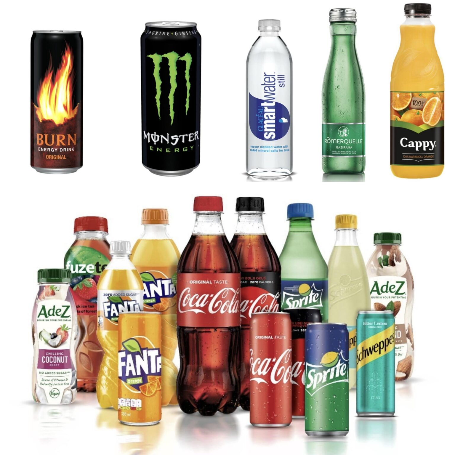 人気のコカ・コーラ製品の小さなコラージュ