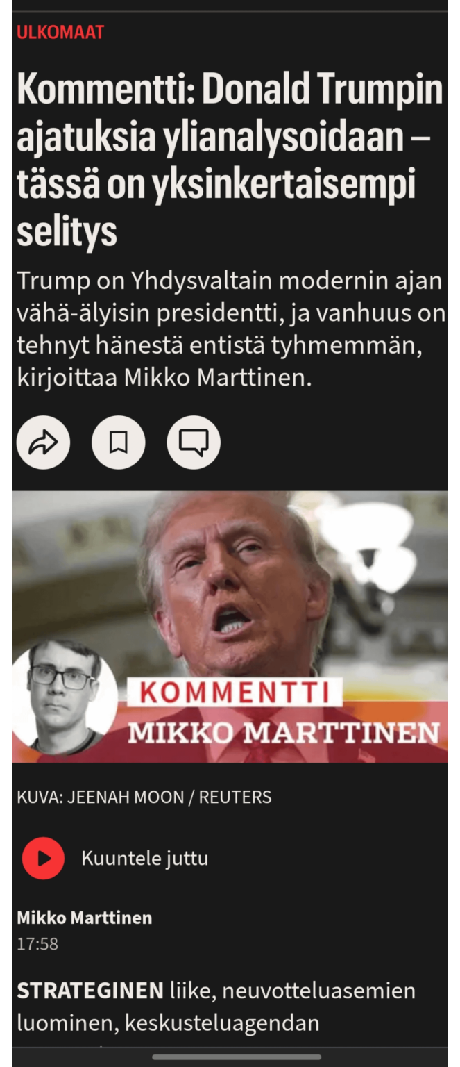 トランプ大統領に関するフィンランドメディア