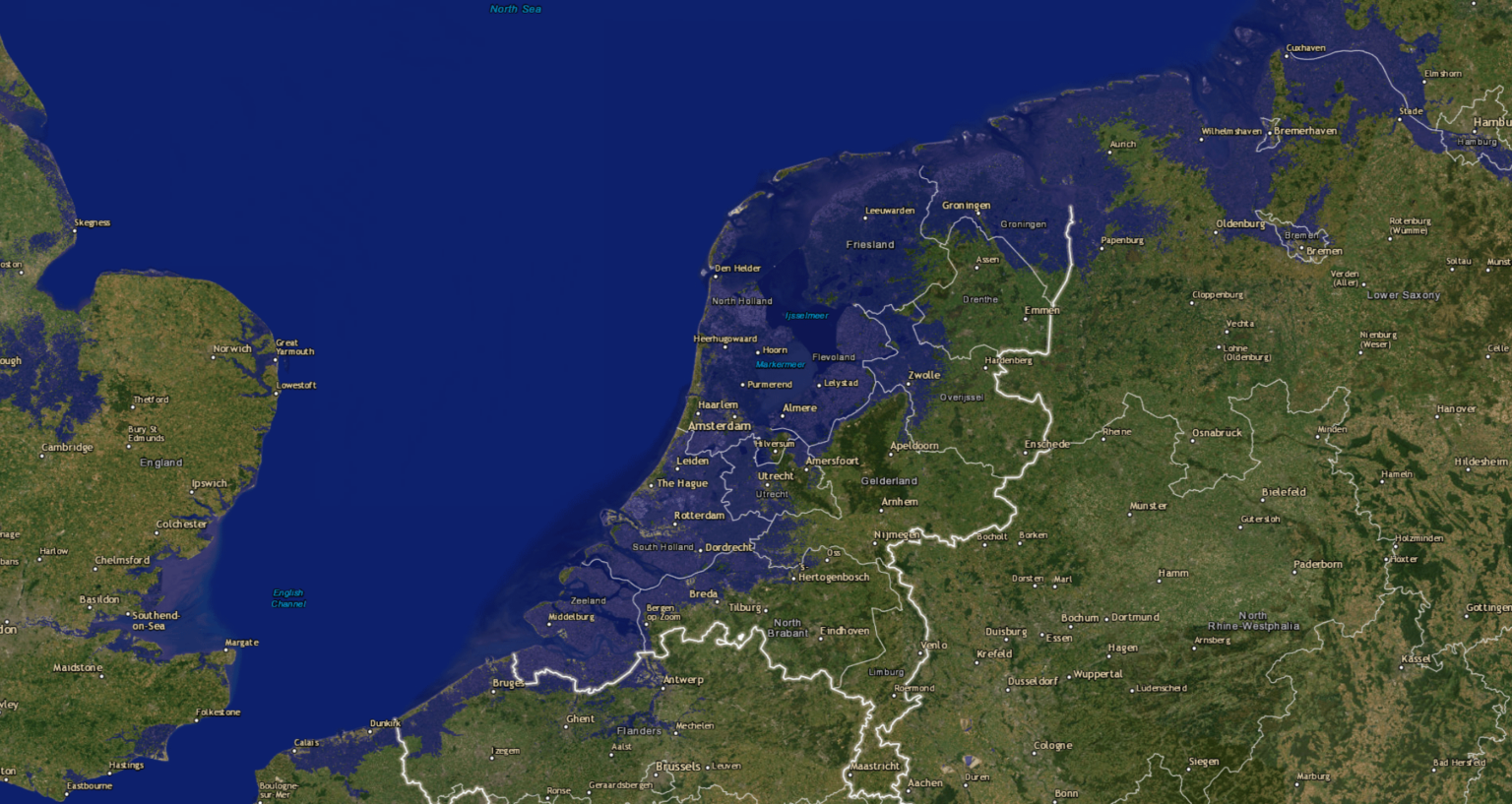 オランダは、海面が 2 メートル上昇した場合 (そしてすべての洪水防御を撤去した場合)