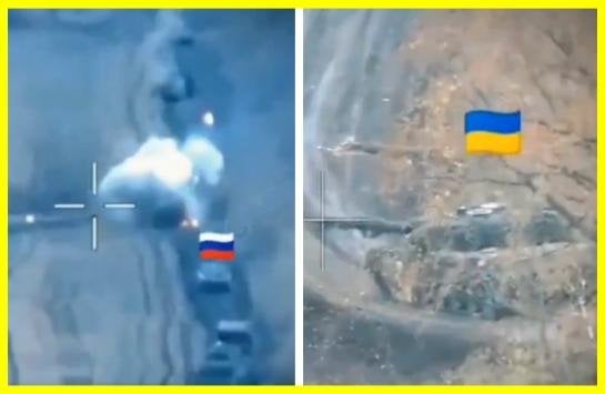 射撃ギャラリーのように、ドイツのヒョウのタンクのウクライナ人の乗組員は、最前線でロシア軍の装甲車両の列を倒しました