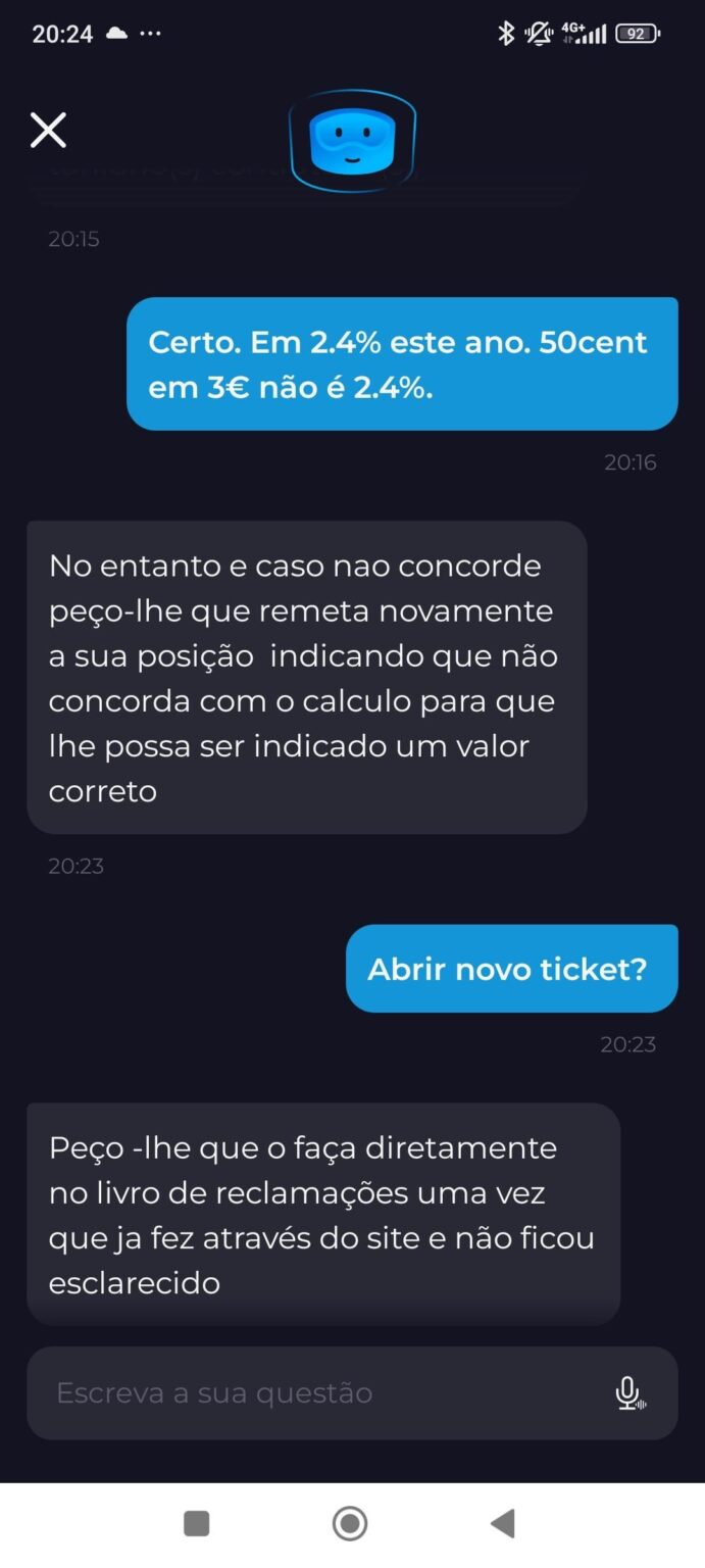 MEO の計算: 3 ユーロの 2.4% は 50 セントです。同意できない場合は、苦情報告書にその旨を書き込む必要があります。