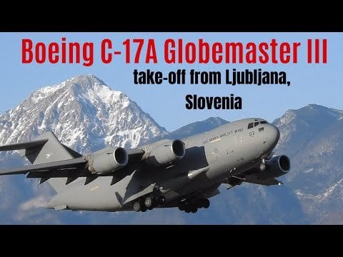 戦略的空輸能力 (SAC) ボーイング C-17A グローブマスター III がリュブリャナ空港 (LJU) から離陸