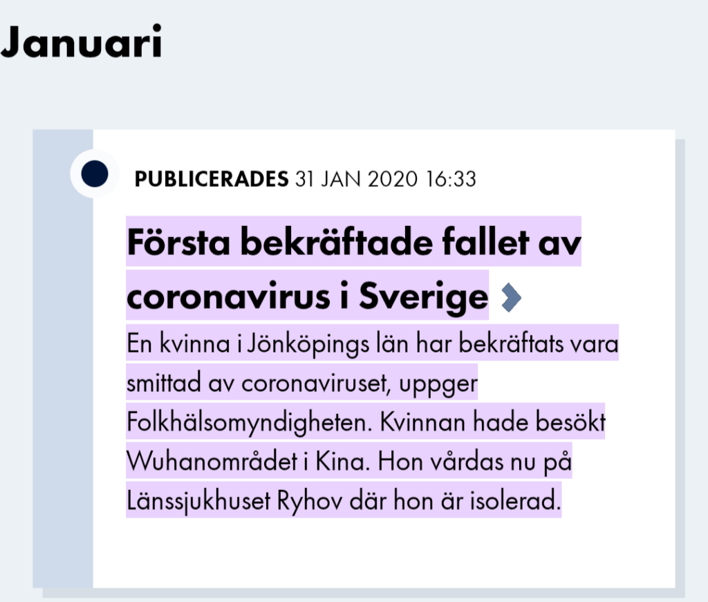 今日は、最初のスウェーデン人がCovid-19の陽性であるとテストしてからちょうど5年です。