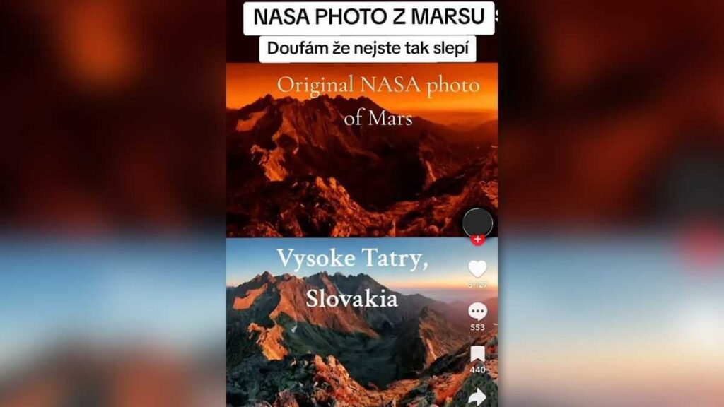 タトラの写真は赤みを帯びており、火星からの写真としてリリースされていました。彼女は地球上のNASAが一度も行ったことがないという印象を与えることになっていた