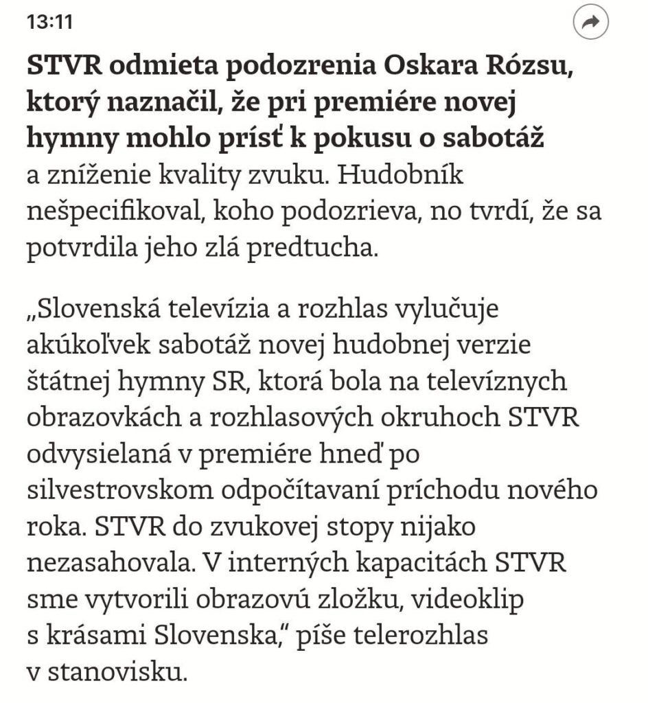 オスカー・ロザは、新しいSTVR国歌に関連した妨害行為と音質の低下でSTVRを非難したが、STVRはこれを否定した