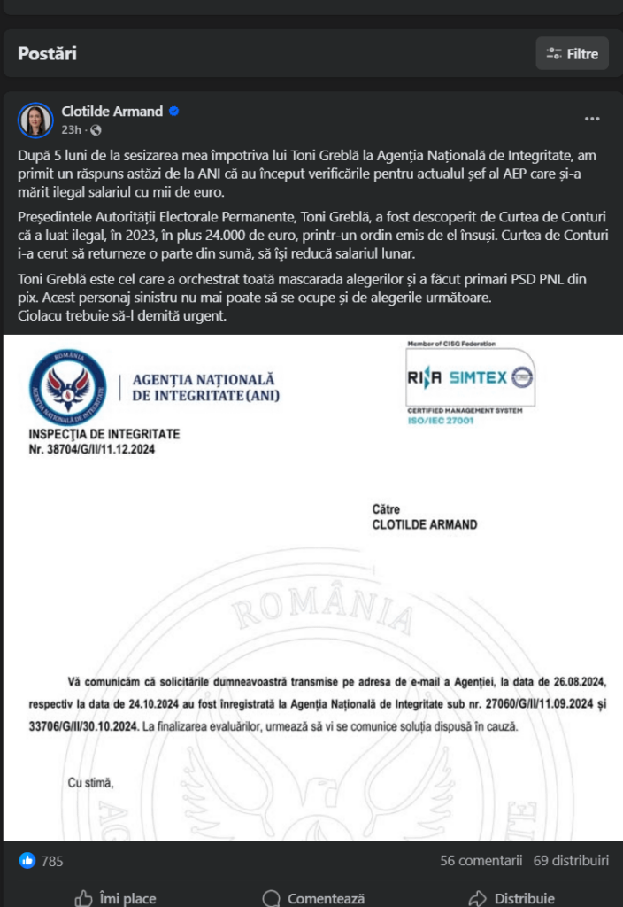 国家整合庁は、クロティルデ・アルマンド氏の通告を受けて、AEPの現長官であるトニ・グレブラ氏の検査を開始した。彼は2023年、自ら発行した命令によりさらに2万4000ユーロを不法に受け取った