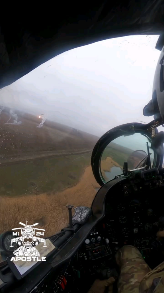 ウクライナのMi-24ヘリコプターパイロット「アポステル」が最近の戦闘任務を撮影した。 2025年1月