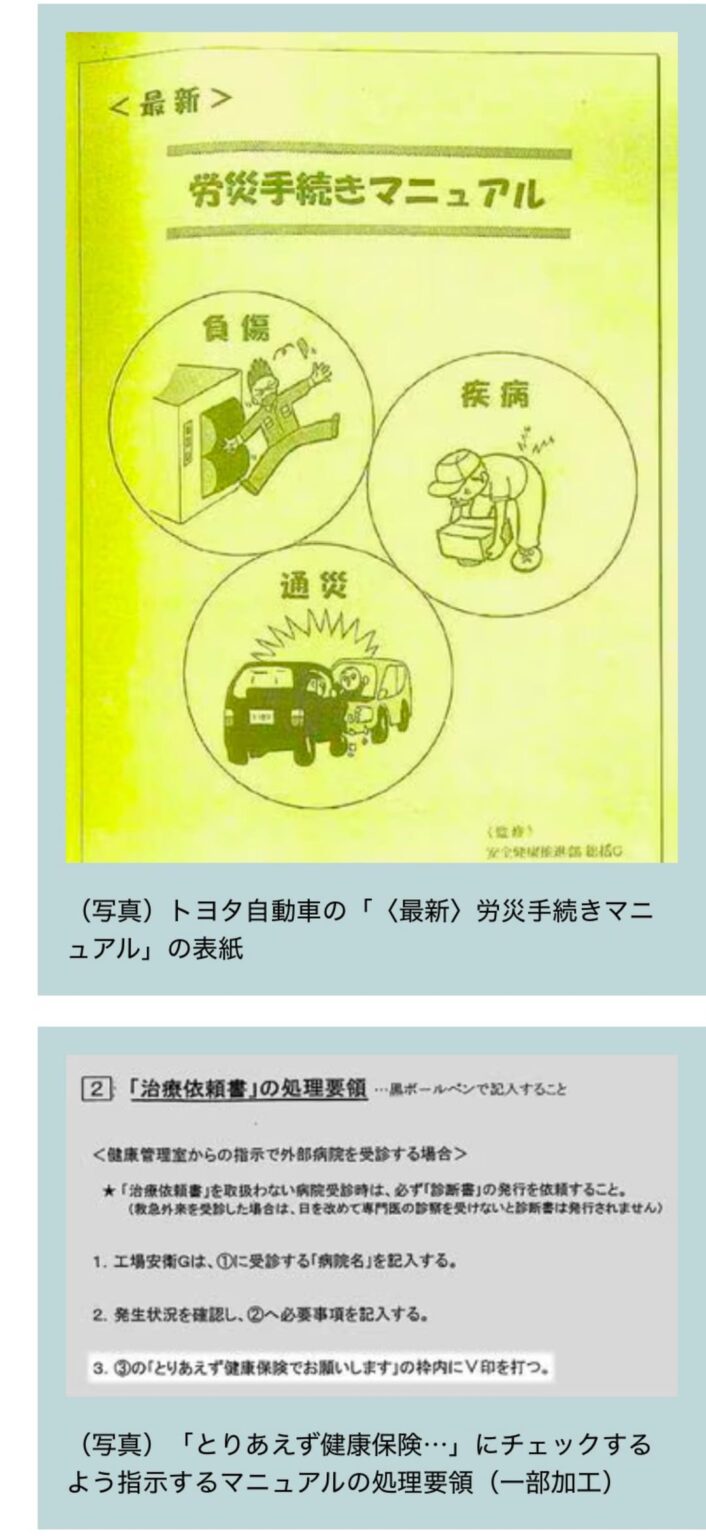 トヨタ　労災隠し？/本紙が内部資料を入手/「とりあえず健保で受診を」と指示/厚労省「望ましくない」　(3枚)