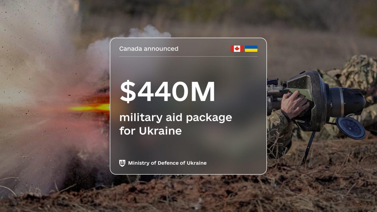 本日、カナダはウクライナへの4億4,000万ドルの軍事援助を発表した。