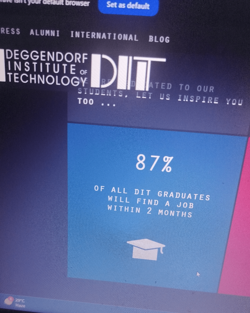 こんにちは、私は dit の修士課程コンピューターサイエンスに応募しようとしている留学生です。就職率に関するこれらの数字は本当ですか？実際、私の国では学生を惹きつけるために偽の数字を何度も掲載しています。私はドイツを疑っているわけではなく、この数字が本物であることを願うだけです。気分を害したらごめんなさい😢。