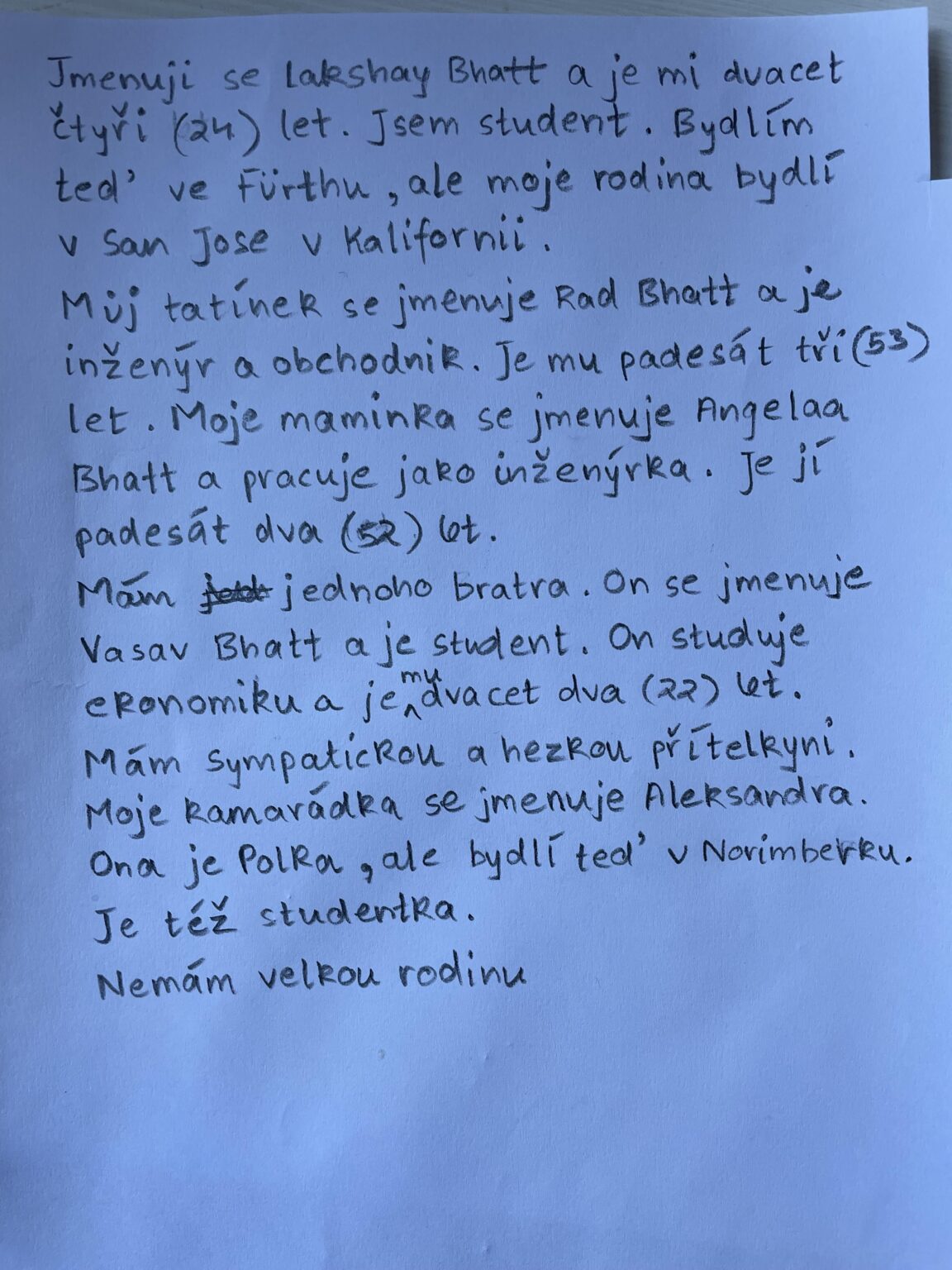 私の家族についてのテキスト