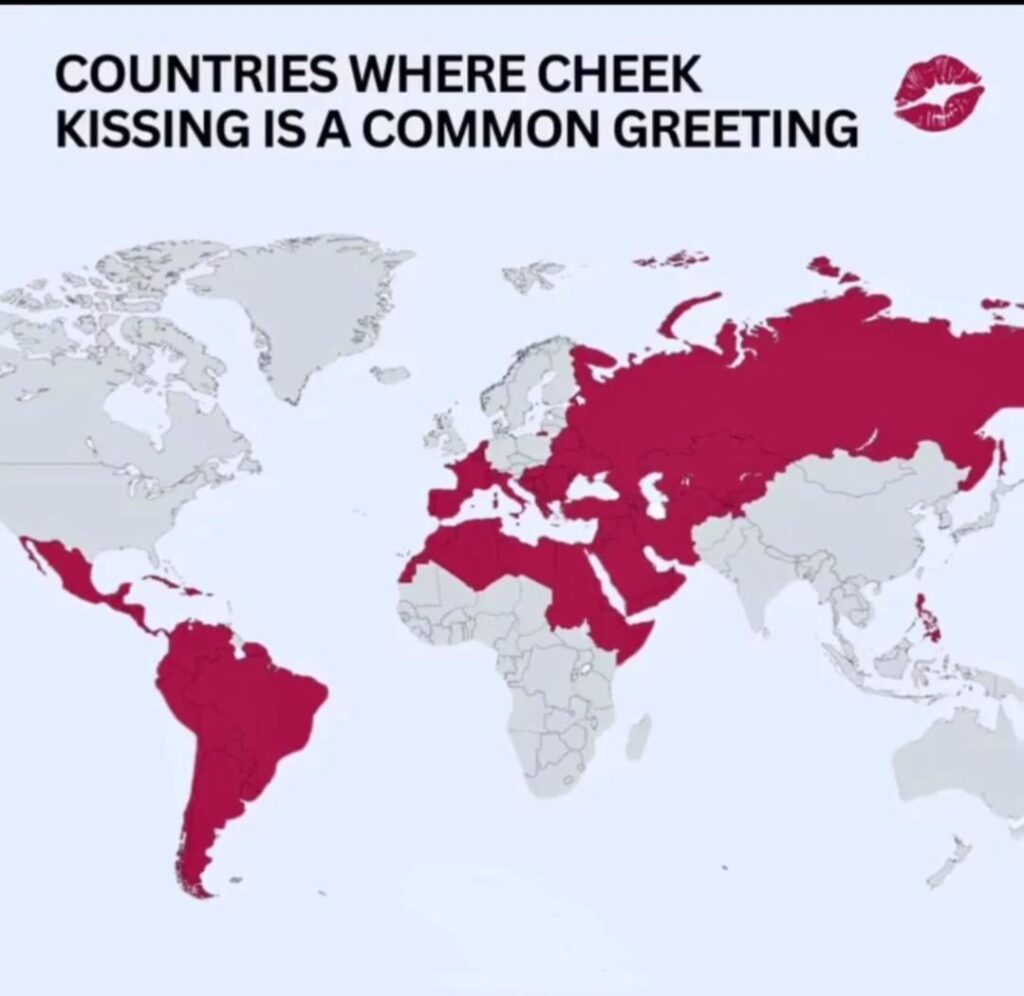 頬にキスが一般的な挨拶である場合