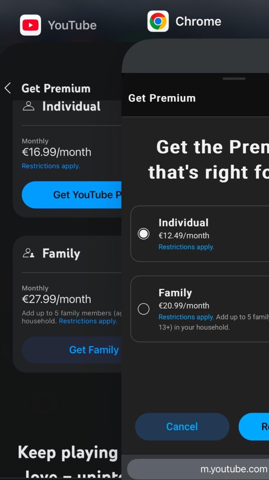 YT プレミアムのアプリとオンラインの価格差 YT プレミアムのアプリとオンラインの価格差