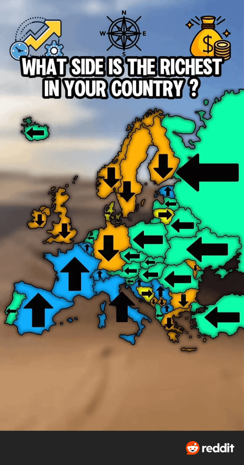 ヨーロッパの富の格差の地図