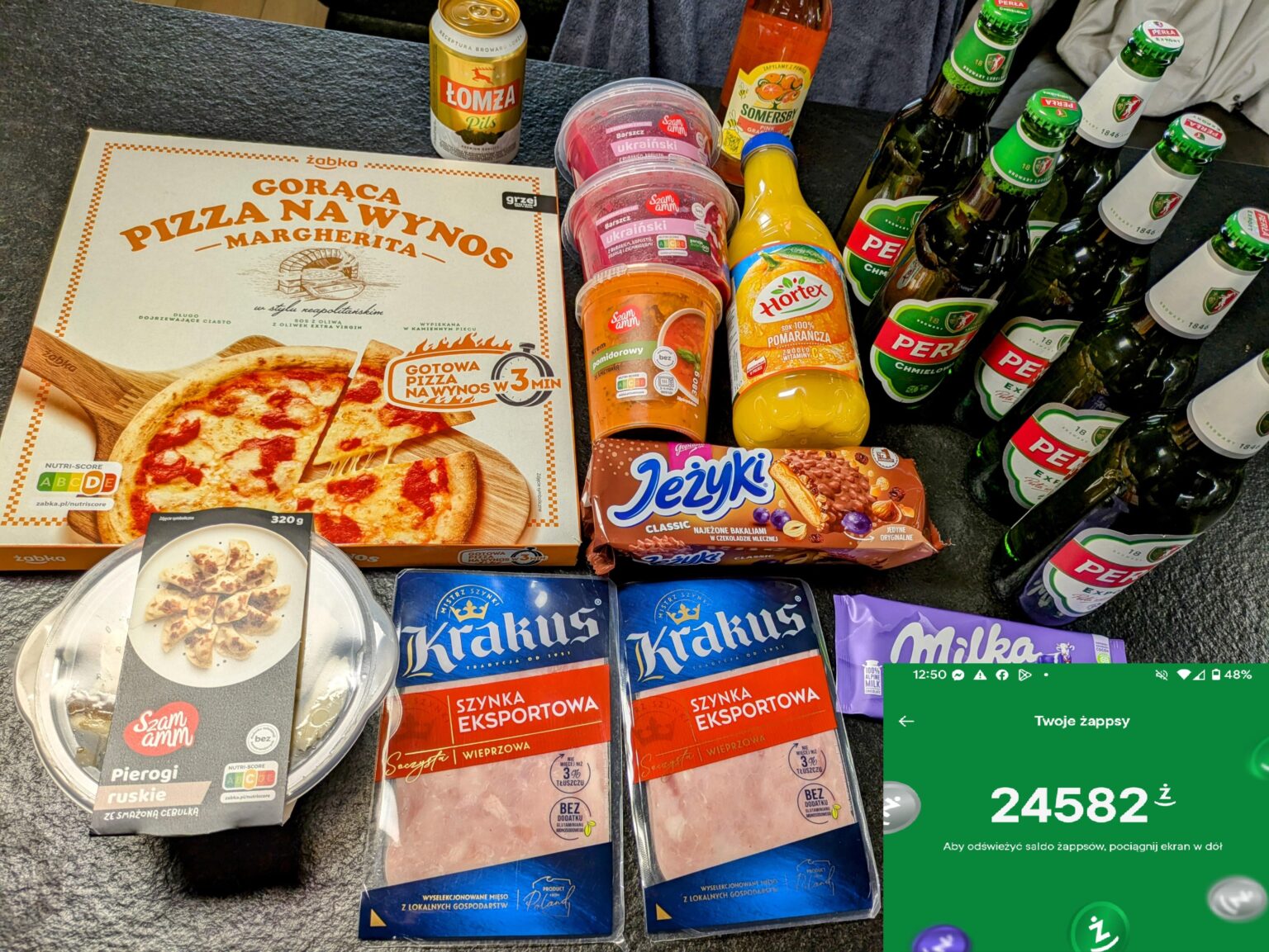 ポーランドで 24500 フロッグ ポイントで買える食料品の金額です