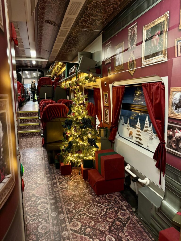 私のナンは、クライペダからビリニュスまでの電車の「クリスマス馬車」を予約するように主張しました 🚂 … 転じて、これは今までで一番かわいいものです! 🤩