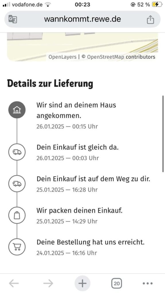 Rewe Delivery：00:25に受け取りました