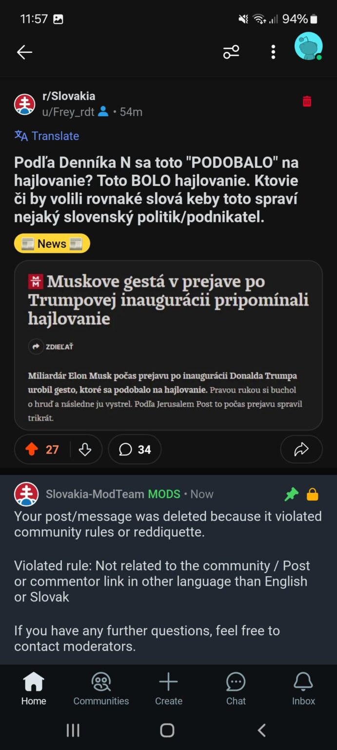 r/Slovakia の管理者がこの投稿を削除してくれました。なぜ？なんと？