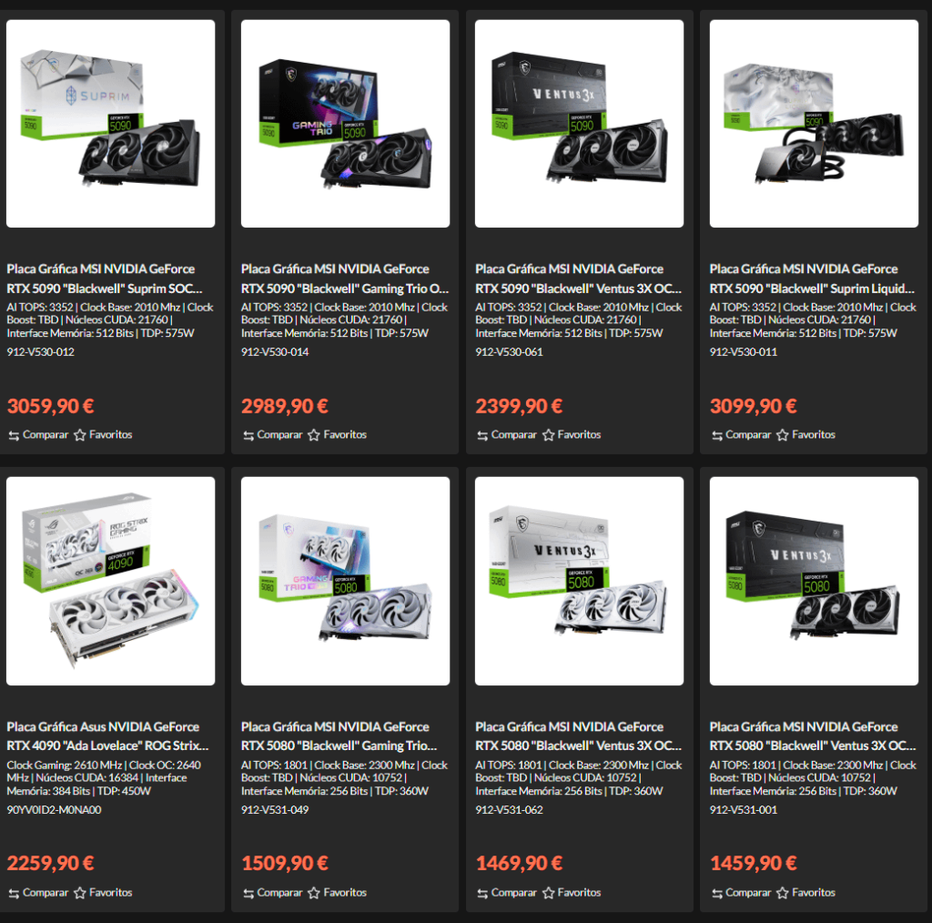 ポルトガルの新しいNvidia 5000シリーズの価格