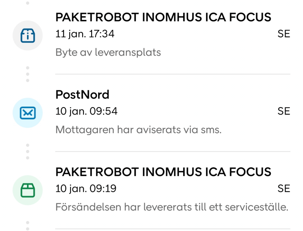 Postnord は私の配達場所を同じ場所に変更しました。