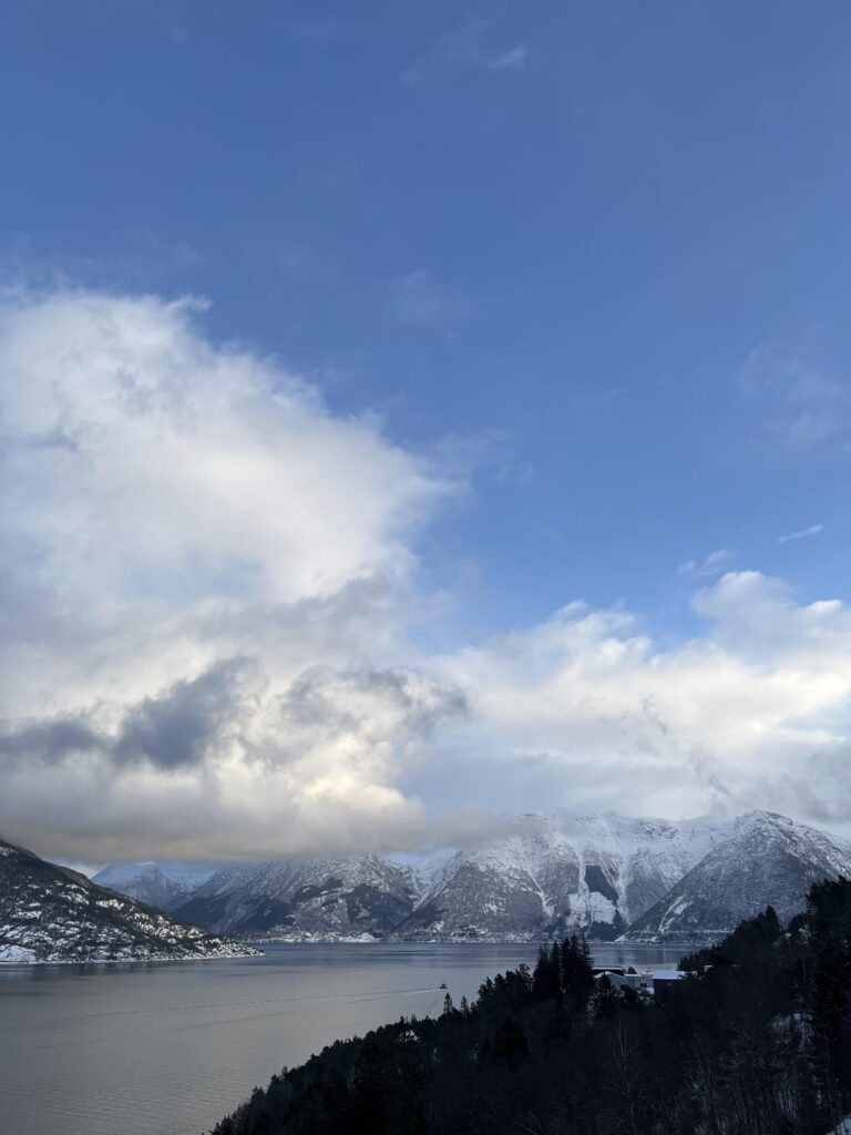 今日は美しい雪のドライブを楽しみます（ハルダンゲルフィヨルデン通り）