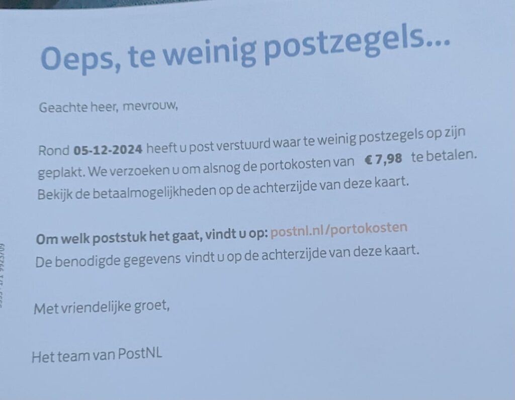PostNLの郵便料金 PostNLの郵便料金