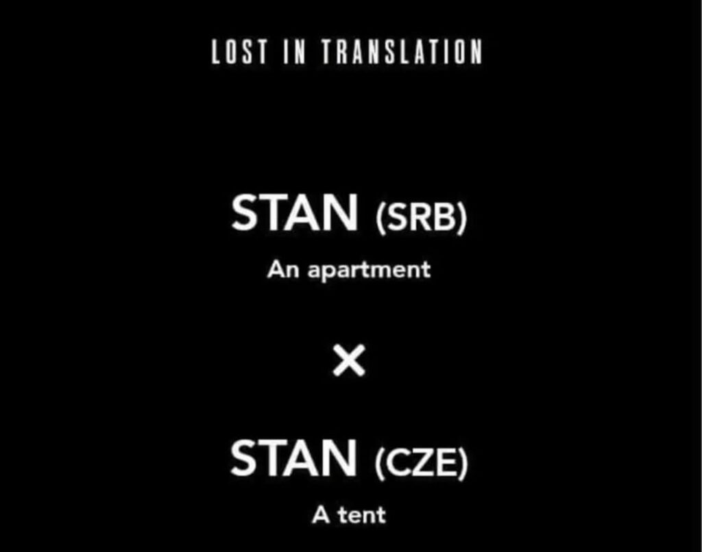 チェコ語とセルビア語では同じ単語でも意味が異なります
