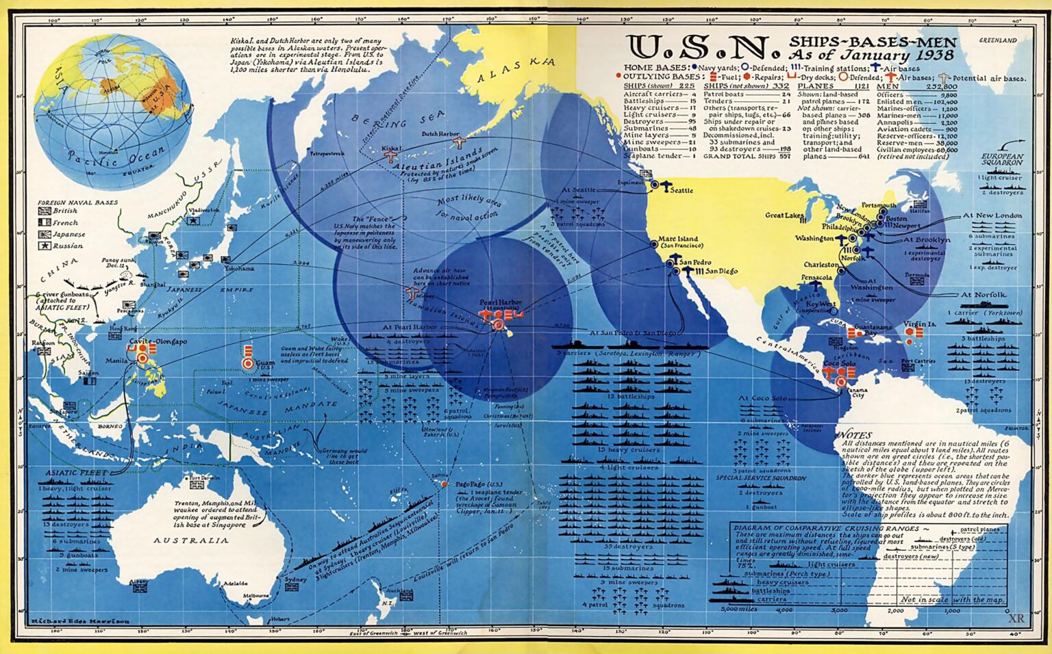 1938年（昭和13年/皇紀2598年）、日中戦争泥沼化で東京オリンピック開催権を返上の年の米海軍勢力図
