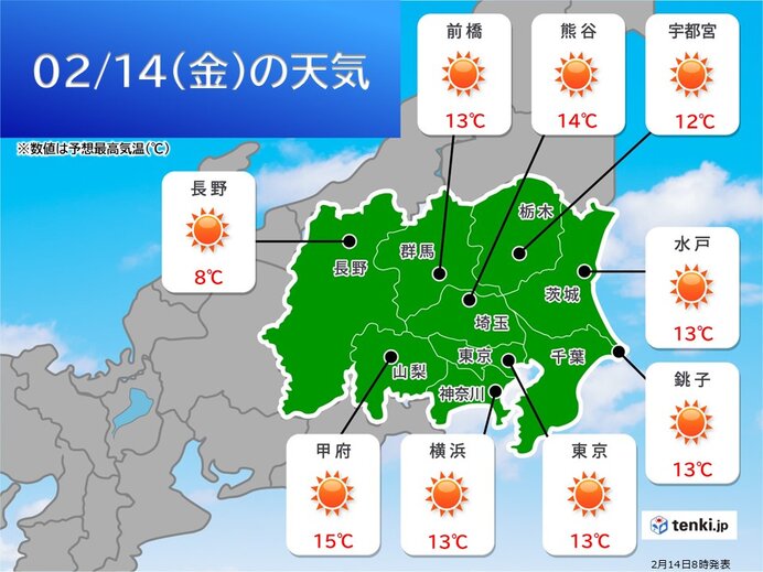 関東甲信　今日14日は気温上昇　強風収まる　18日頃から寒さ増す　山沿いは大雪も
