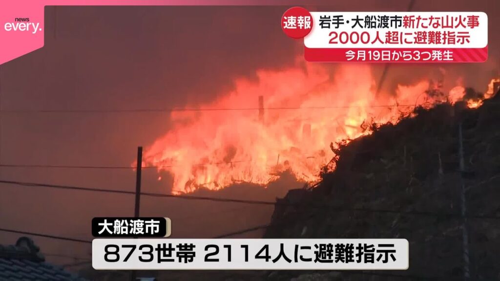 【速報】岩手・大船渡市で新たな山火事  2000人超に避難指示