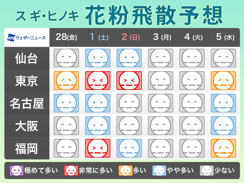 スギ花粉 今週末は大量飛散のおそれ 東京で“非常に多い”予想 - ウェザーニュース