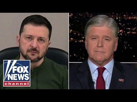 Fox "News '"ショーンハニティは、ウクライナの大統領Zelesnkyに友好的なインタビューを与えます。ハニティはそれを「ロシアの挑発されていない攻撃戦争」と呼んだ。