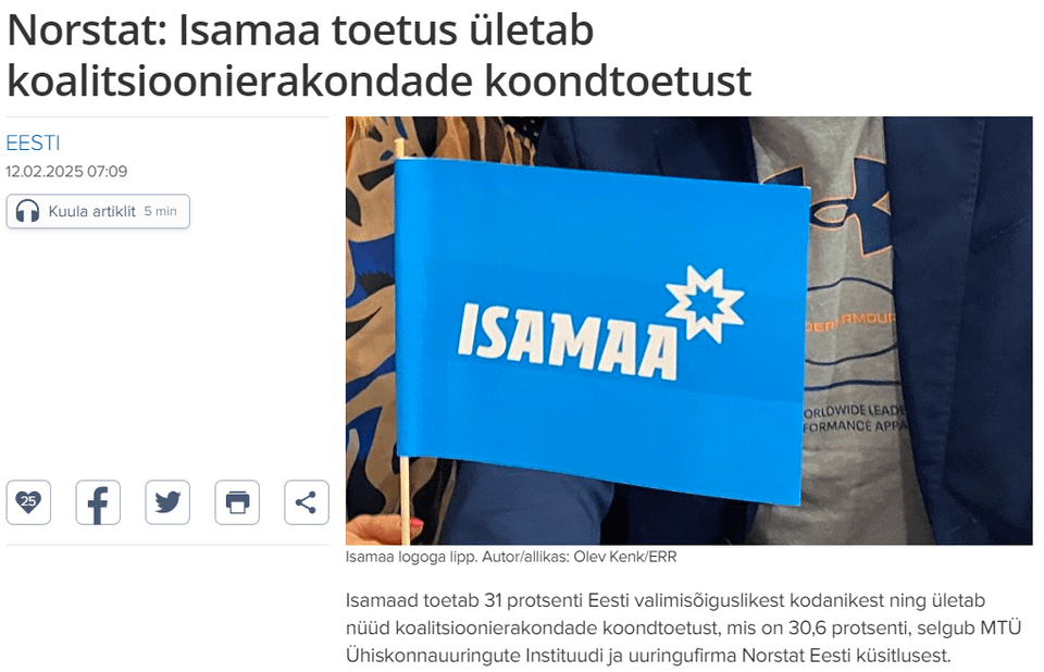 Err and Norstat：祖国の支援は、連合政党の総手当を超えています