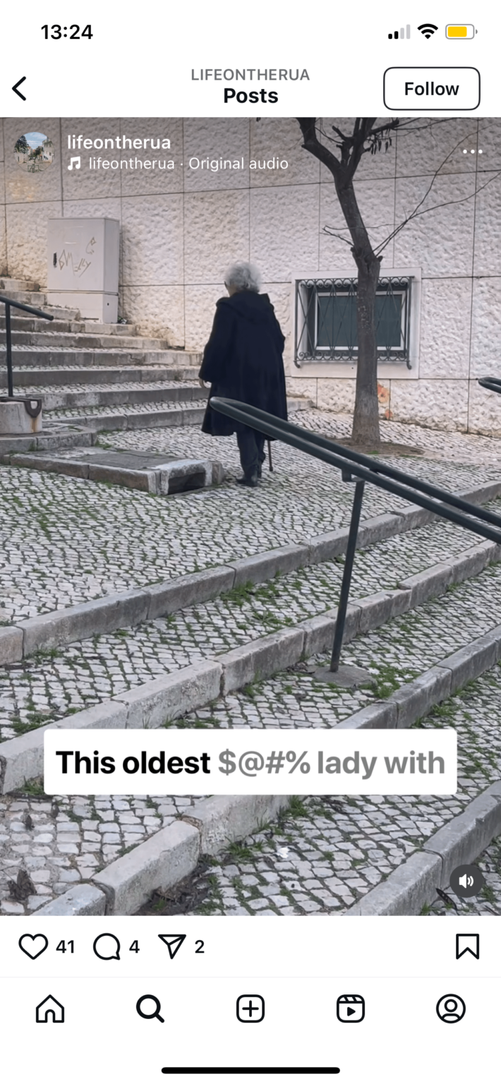 Lifeontherua-女性はIns​​tagramプロフィールを作成し、ポルトガルの路上でのビデオを不快なコメントで共有します。これもクールですか？