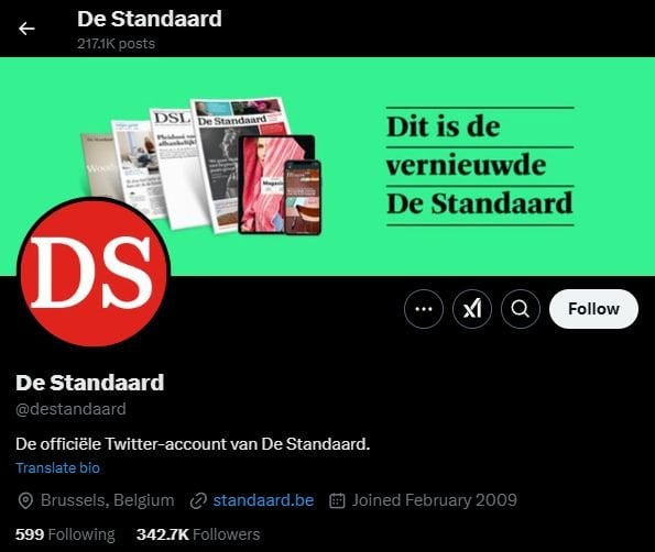 ベルギーで2番目に大きい新聞De Standaardは、BlueskyのためにTwitterをダンプします