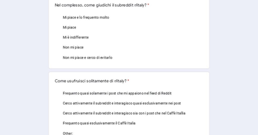 R/イタリアであなたを教えてください！ - フィードバックコレクション調査と意見