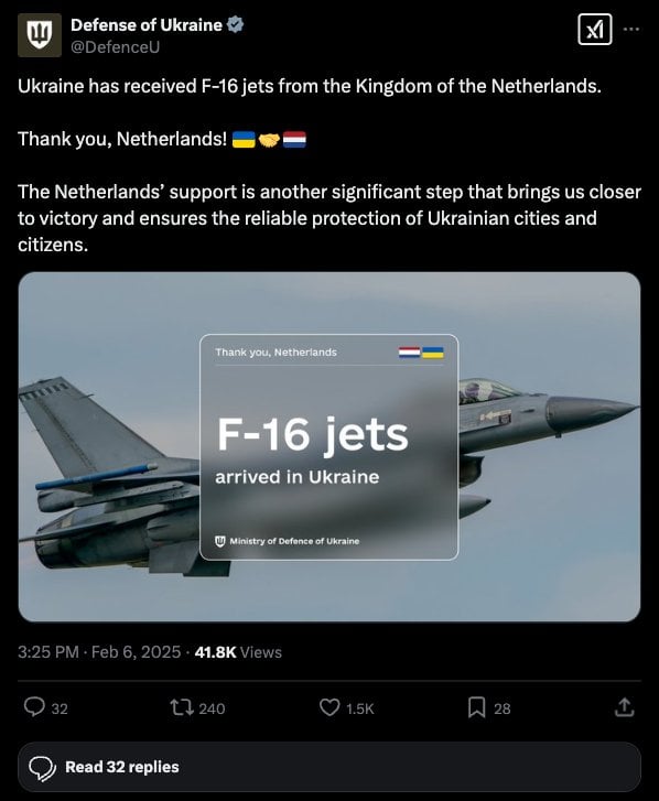 オランダはウクライナにF-16ジェットを提供しています
