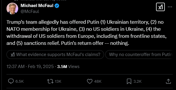 元米国ロシア大使、マクファールは、ワシントンがロシアに次の条件を提案したと主張している