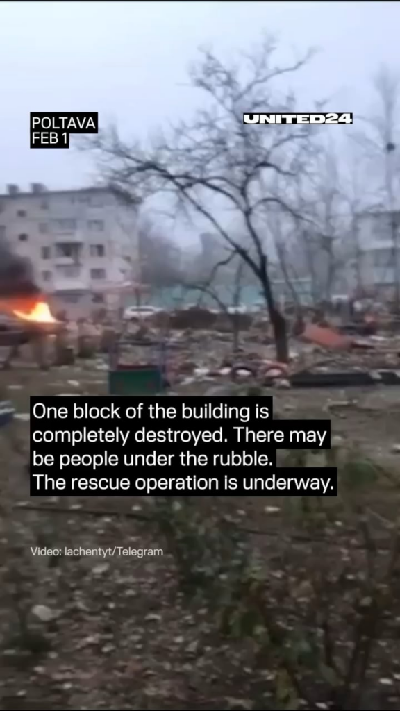 ロシアのクルーズミサイルは、ポルタバの住宅建物にヒットします。救助作業は進行中です